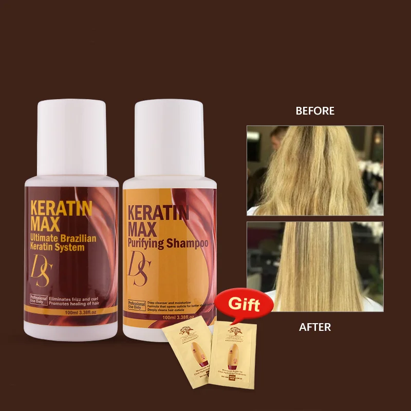 Free Formalin Keratin For Cruly Hair Cheaper 100ml DS Max Brazilian Keratin +100ml Purifying Shampoo Straighten Hair Treatment