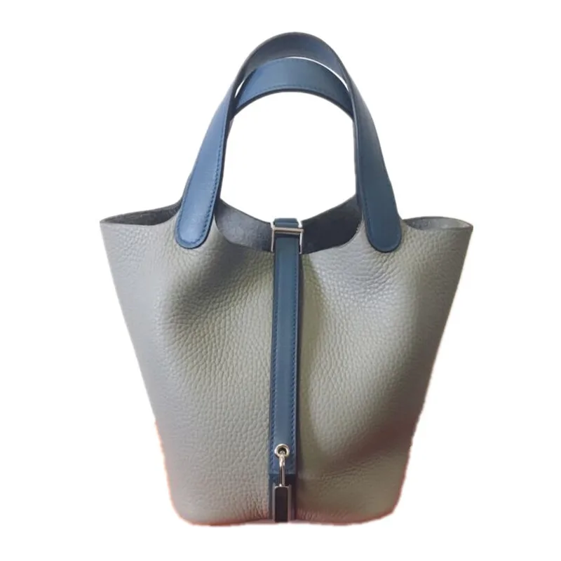 

2020 new basket bag leather bucket bag lychee pattern first layer cowhide handbag luxury handbags women bags designer