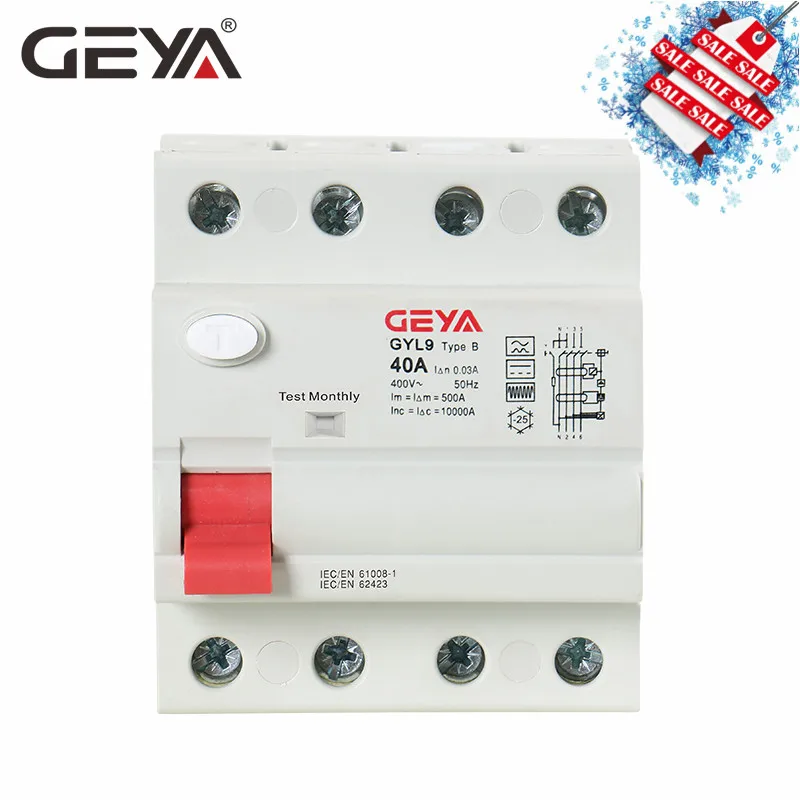 GEYA din-рейку утечки на землю выключатель постоянного тока RCCB RCD 4P 63A 30mA Тип B 10KA