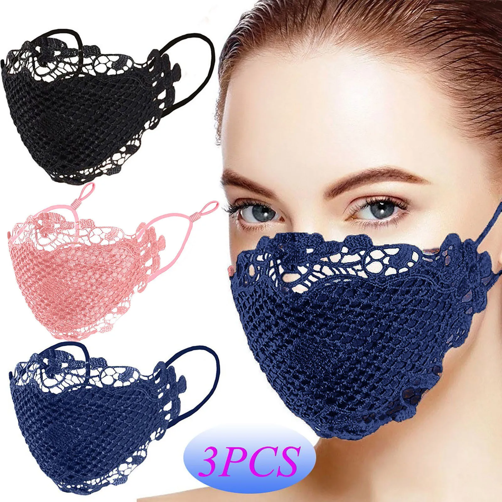 

3pc Adult cubre bocas маска Delicate Lace Applique Mouth Face Masque Women Mouth Cover Cloth Masks Face Shield Halloween Cosplay