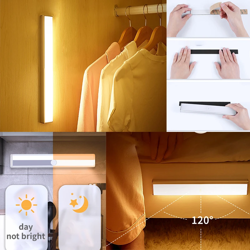 

PIR Motion Sensor LED Under Cabinet Light Auto On/Off 12 LEDs 98/190mm For Kitchen Bedroom Closet Wardrobe Night Lights