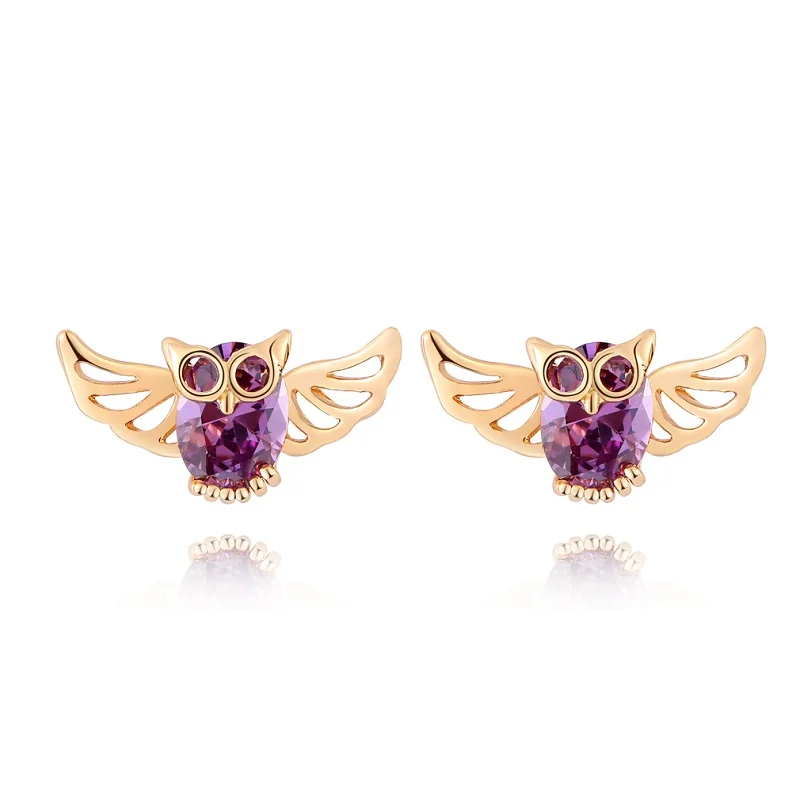 style 12 Новые милые серьги с подвеской в виде совы, разноцветные прозрачные серьги-гвоздики с кристаллами, ювелирные изделия, простые серьги-Вишенки для женщин - Окраска металла: style 12