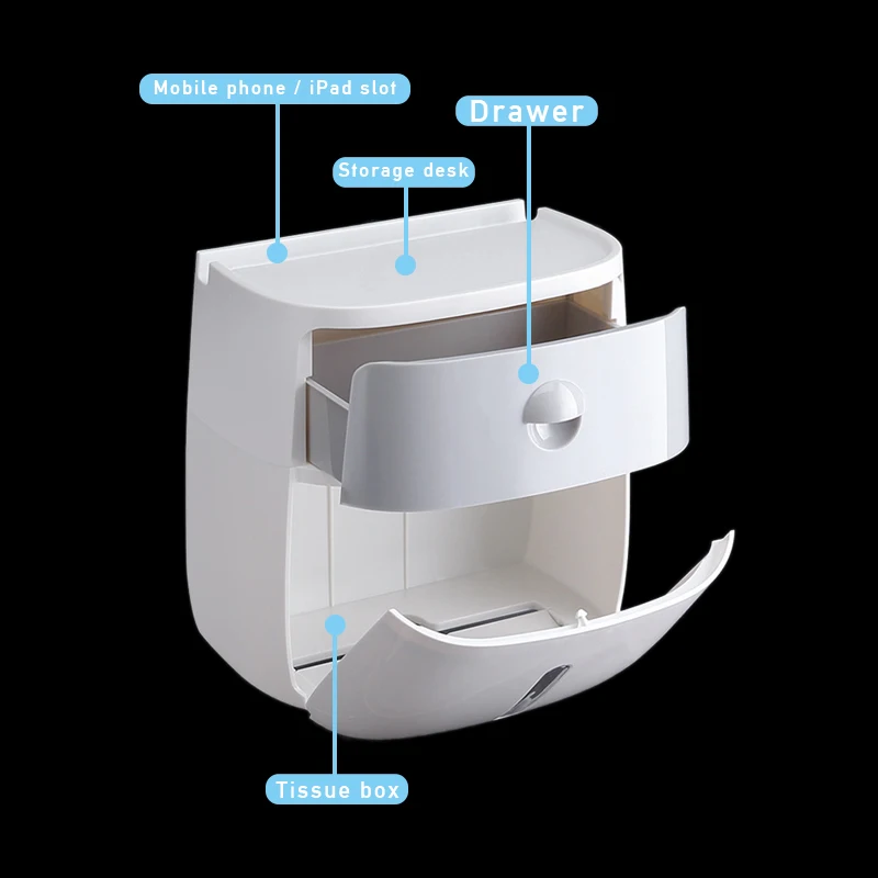 

Waterproof Wall Mounted Toilet Paper Holder Toilet Paper Tray Roll Paper Tube Storage Box Tissue Rack Box Bathroom Product