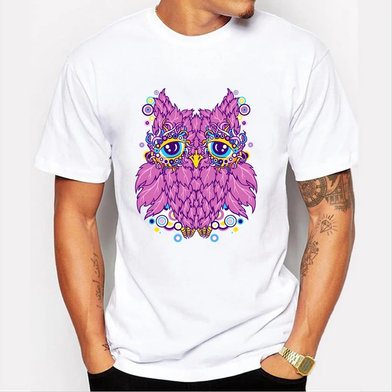 

TriDitya 50680# Cool Unisex T Shirt Grape Owl Men's Tshirt Fashion O Neck Short Sleeve Tops Custom-made