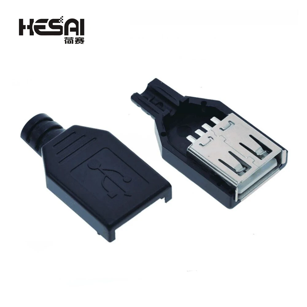 Connecteur USB femelle Type A à 4 broches  avec couvercle en plastique noir  adaptateur de connexion