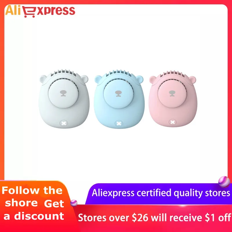 

Portable Cute Bear Hanging Fan USB Personal Mini Fan Necklace 3 Speed Mute Air Cooler for Outdoor Office Travel