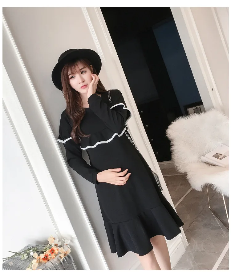 

Fashion Ruffles Maternity Dress Autumn Long-sleeved Knitted Pregnancy Breastfeeding Dress Nursing Clothes for Pregnant Women