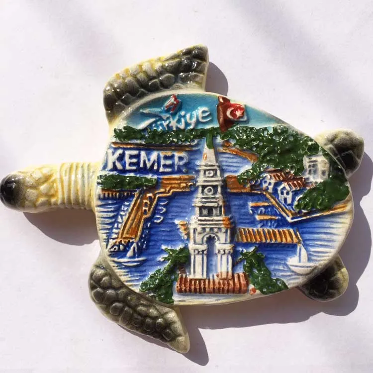 

QIQIPP Turkey travel commemorative three-dimensional landscape ceramic color glaze refrigerator magnet Kemer KEMER decorations