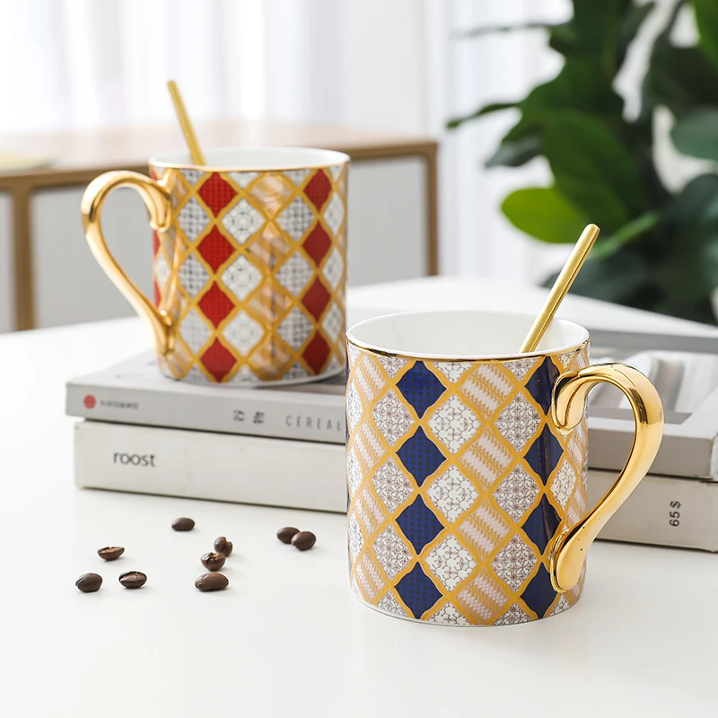 

Bone china large capacity mug with Nordic spoon personalized ceramic creative couple a pair of coffee cup gift box