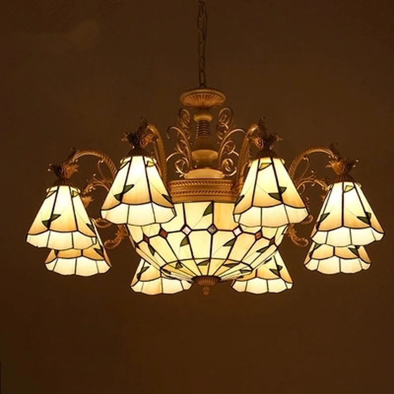 Золотая Витражная лампа Tiffany осветительная Светодиодная E27 110 В 220 для
