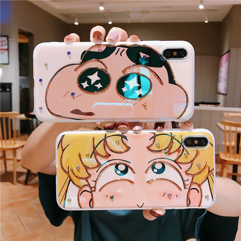For iphone 11 pro Max Bling Sailor Moon Case X XR XS 6 7 8plus Cartoon Crayon Shin Chan soft TPU back cover |