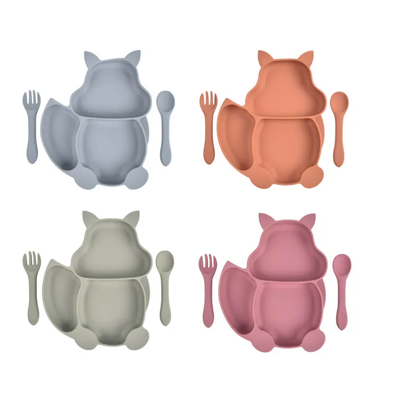 

1Pcs Cute Cartoon Squirrel Shape Children Feeding Tableware Food Grade Silicone Kids Self-feeding Tableware