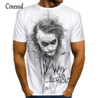 2020 летние клоун белого цвета в стиле Джокер 3D печатных футболка для мужчин в стиле Джокер Уход за кожей лица Повседневная мужская футболка клоун с короткими рукавами Забавные футболки TopsXXS-6XL