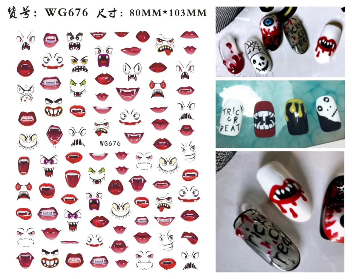 

1pcs Halloween Skull Pumpkin Little monster Nail Sticker 3D Nails Art Manicure Back Glue Decal stickers DIY Manicure Decal