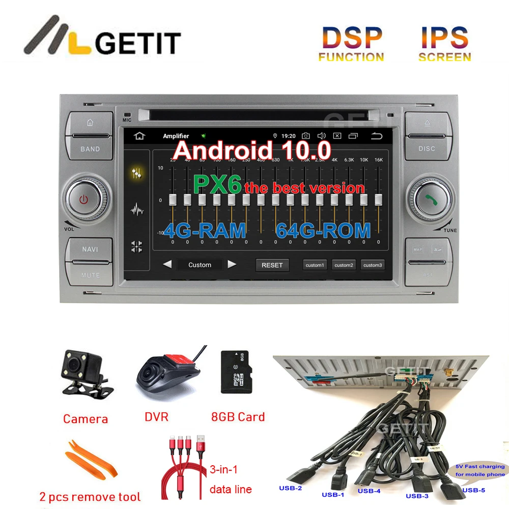 5 USB DSP Android 10 автомобильный DVD плеер Авто радио GPS для Ford Mondeo Focus Transit C MAX S Fiesta