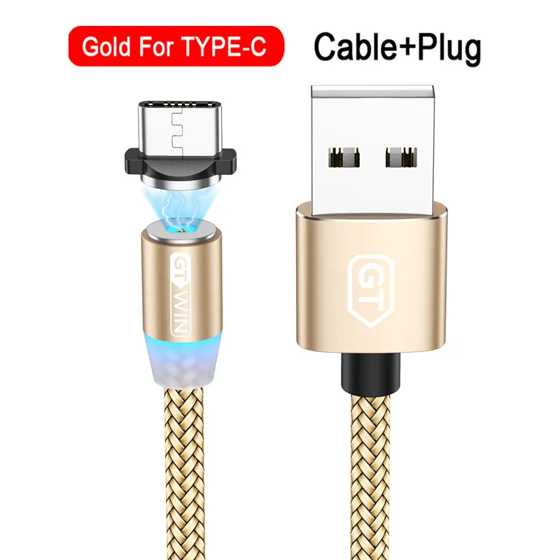 For Type C Gold GTWIN 3 м Магнитный кабель для быстрой зарядки USB type-C Магнитный адаптер зарядное устройство Магнитный зарядный кабель Micro USB для iPhone xr xiaomi - Цвет: For Type C Gold