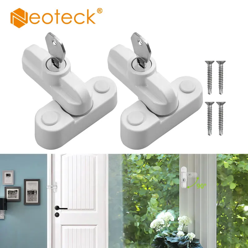Neoteck Window Restrictor With Key Safety Locks UPVC Door Sash Jammer Security Restrictor Lock White Locks For Window Door