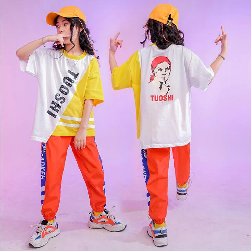 

Kids Hip Hop Festival dancing Clothing Loose Tshirt Jogger pants For Girls Boys Jazz Dance Costumes Clothes street Wear