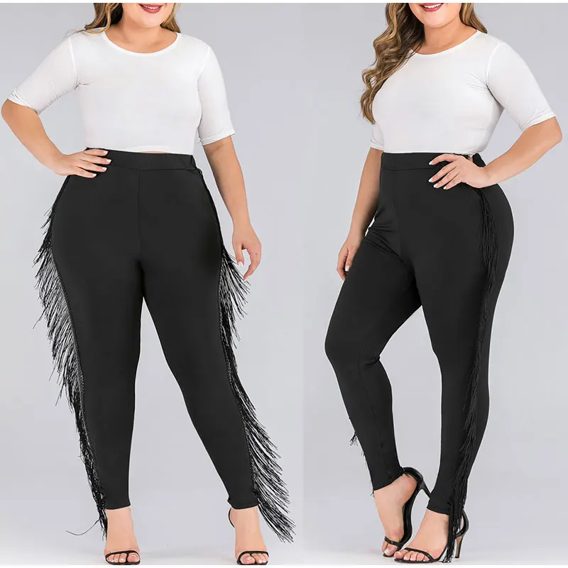 Женские эластичные брюки с бахромой и размеры до 4Xl|Легинсы| |