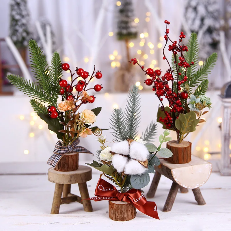 

Christmas Decoration for Home Artificial Flower Red Christmas Berry and Pine Cone with Holly Branches Floral Decor New Year 2022