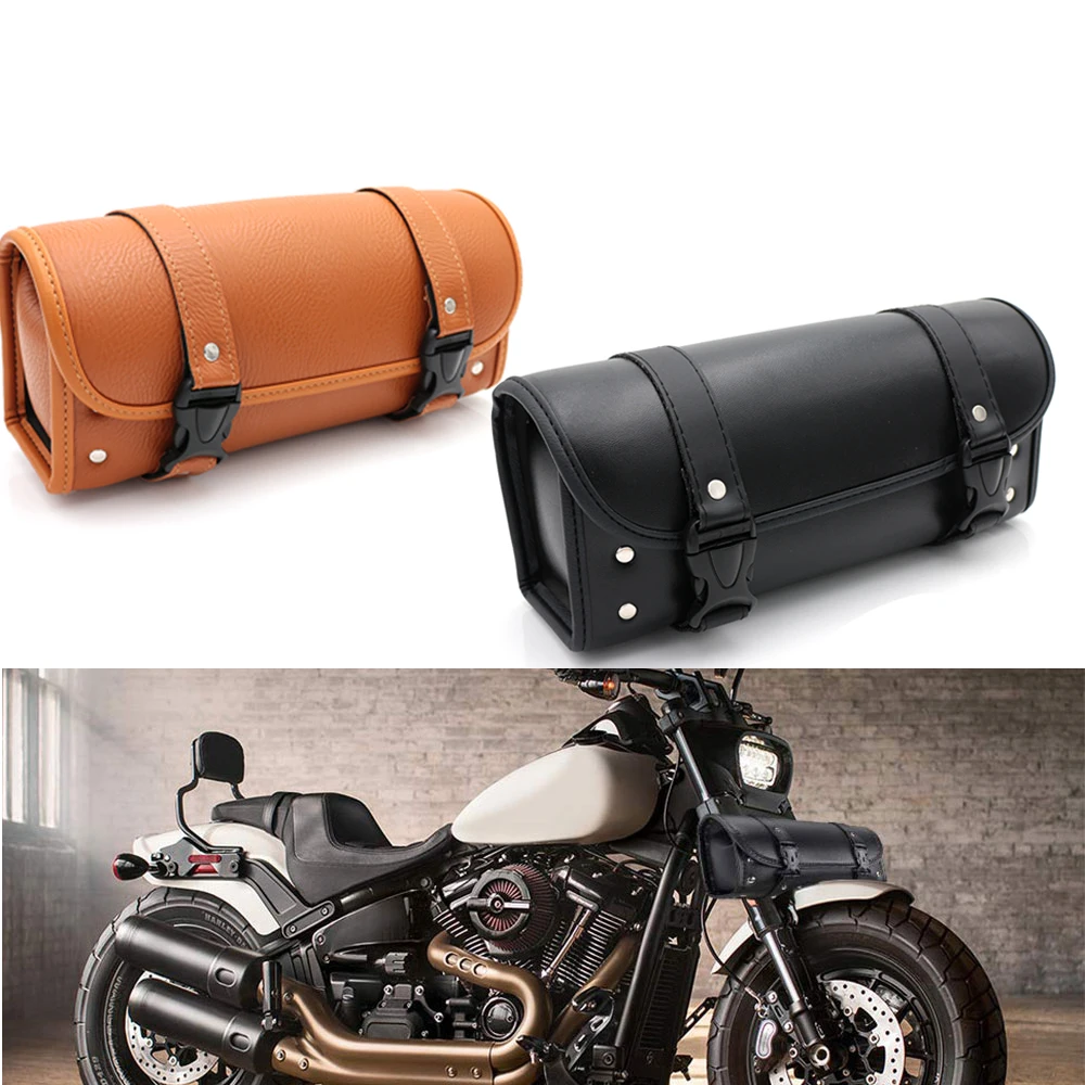 

1pcs Motorcycle Retro PU Leather Tool Bag Handlebar Sissy Bar Saddlebag Roll Barrel Bag Universal For Harley Honda Kawasaki