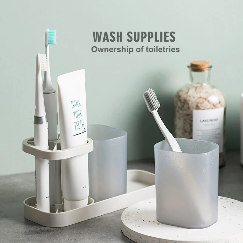 

Toothbrush Holder Set Toothpaste Dispenser Mount Stand Bathroom Accessories Set Family Hygienic Bathroom Kitchen Accessories