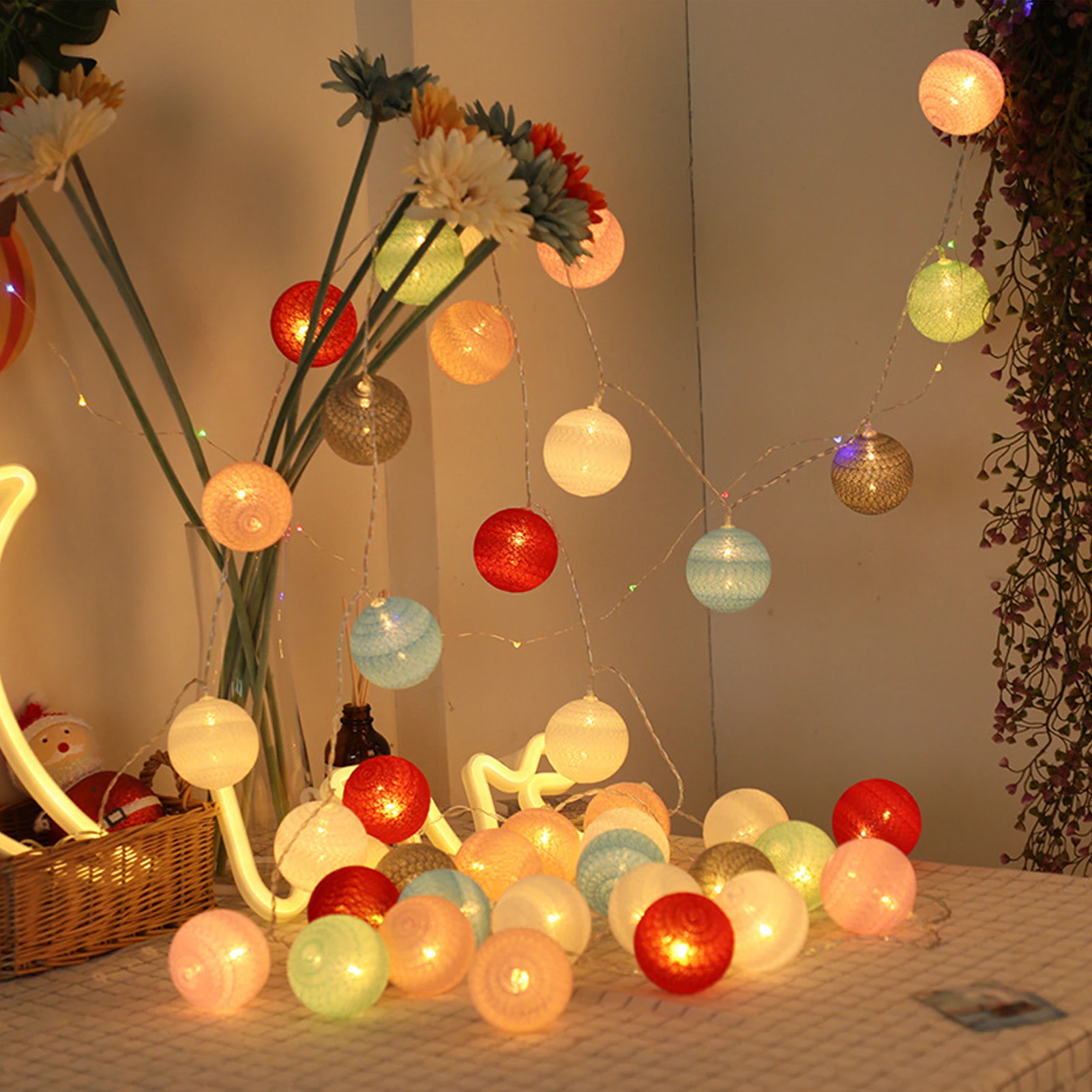 Светодиодная гирлянда из 2020 хлопковых ниток с шариками Декоративная для дома