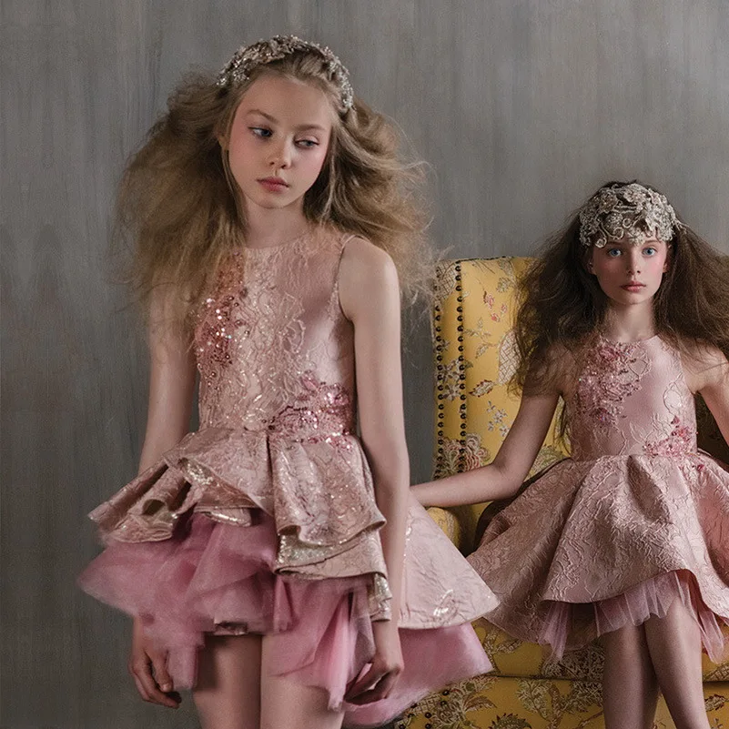 Новое поступление розовые фатиновые бальные Платья с цветочным узором и круглым