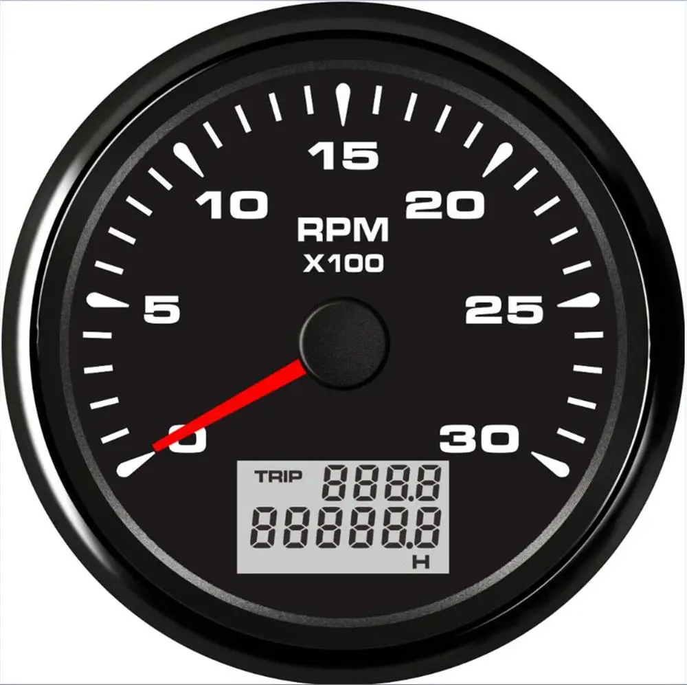 

85mm Pointer Tachometer Gauges 0-3000RPM Black Revolution Meter with Hourmeters 9-32vdc Red Blue Green Backlight for Car Ship RV