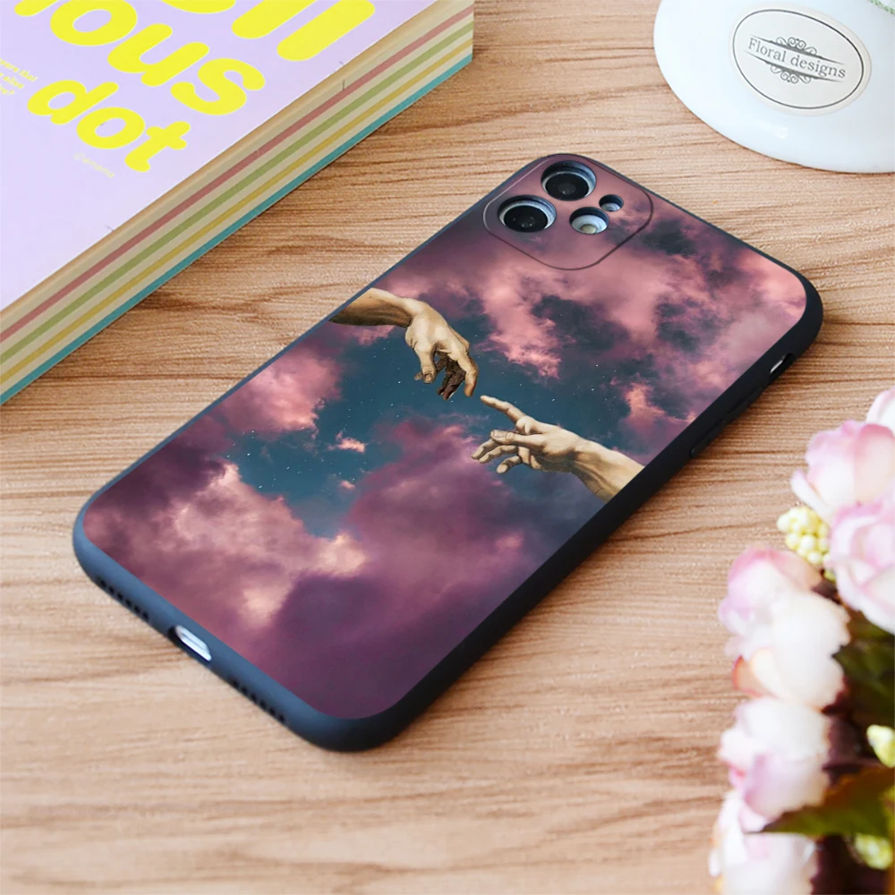 

For iPhone The Creation Of Adam Print Soft Matt Apple iPhone Case 6 7 8 11 12 Plus Pro X XR XS MAX SE