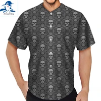 phayon skeleton skull print baseball jersey for adult button t shirt man hip hop streetwear gyms uniforms shirts casual tshirt