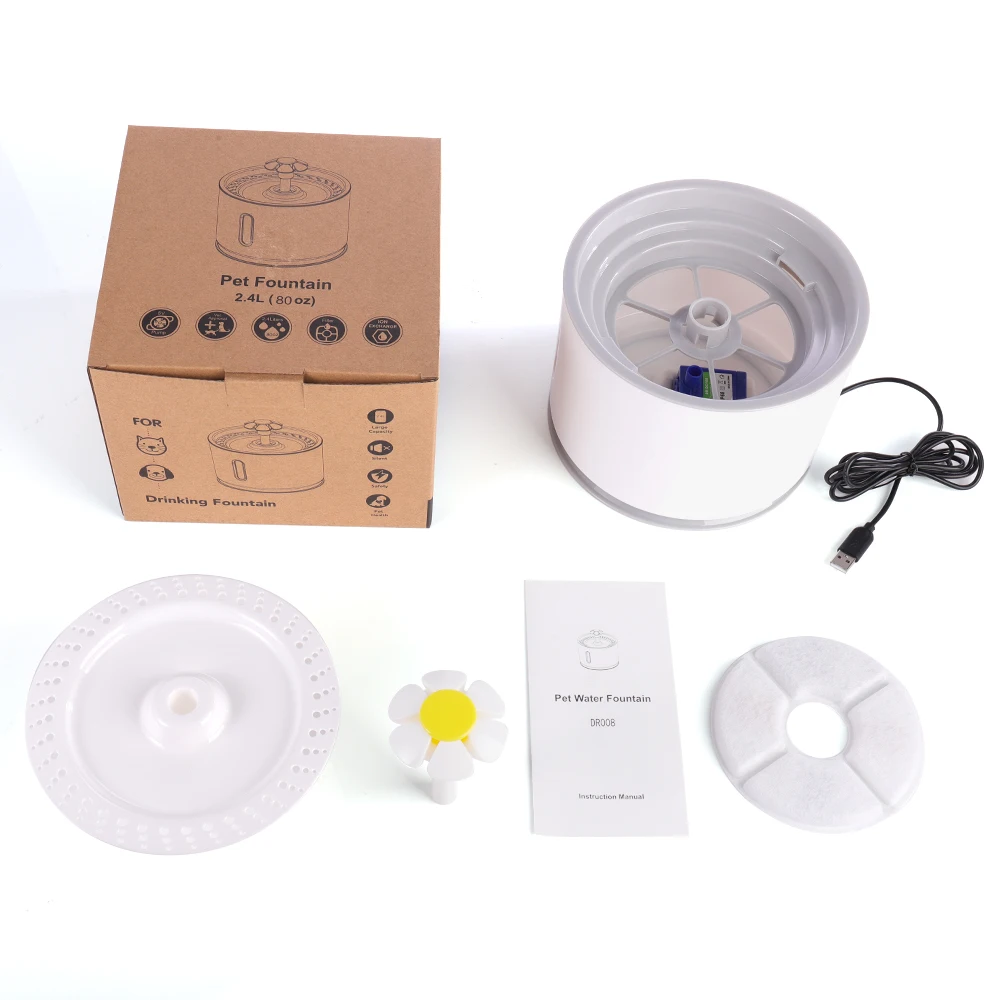

Automatic Pet Cat Water Fountain with LED Lighting 5 Pack Filters 2.4L USB Dogs Cats Mute Drinker Feeder Bowl Drinking Dispenser