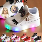 Детские светящиеся кроссовки, детская обувь принцессы с бантом для маленьких девочек, светодиодная обувь, Симпатичные Детские кроссовки светильник кой, обувь для малышей, размер 21-30