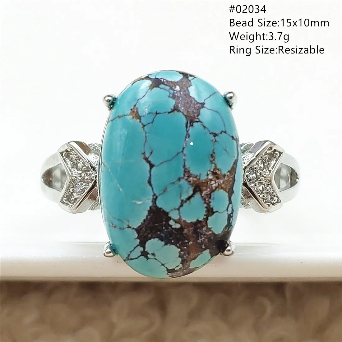 Подлинное естественный бирюзово-зеленый регулируемое женское кольцо 925 пробы