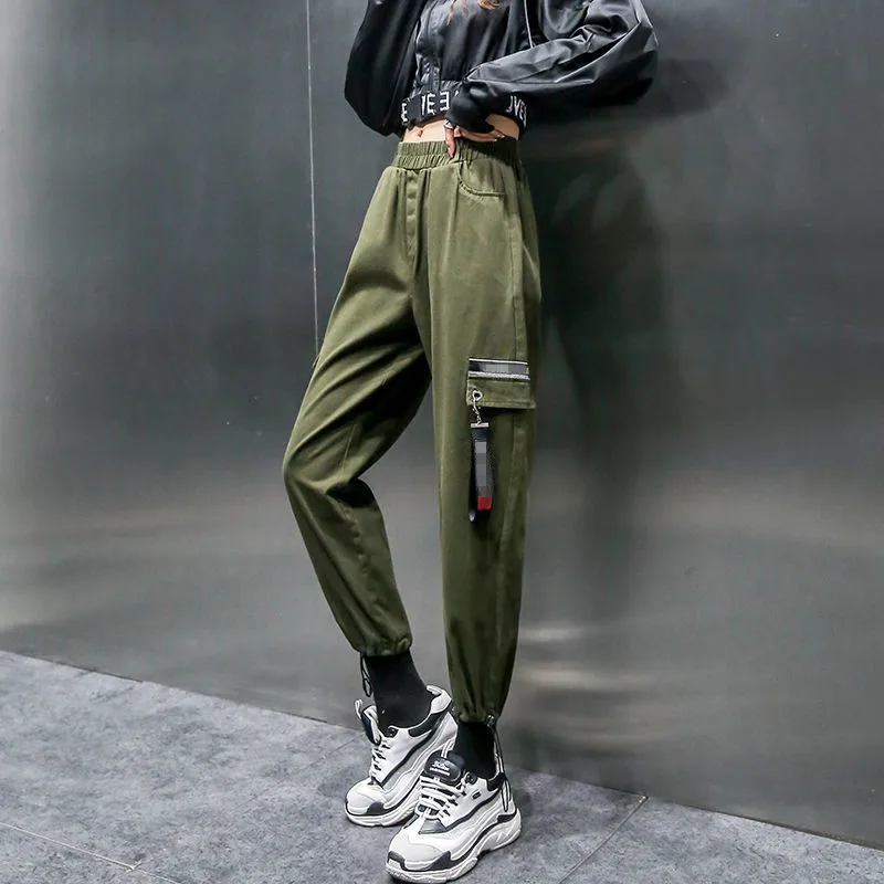 Повседневные шаровары с высокой талией черные эластичные однотонные длинные