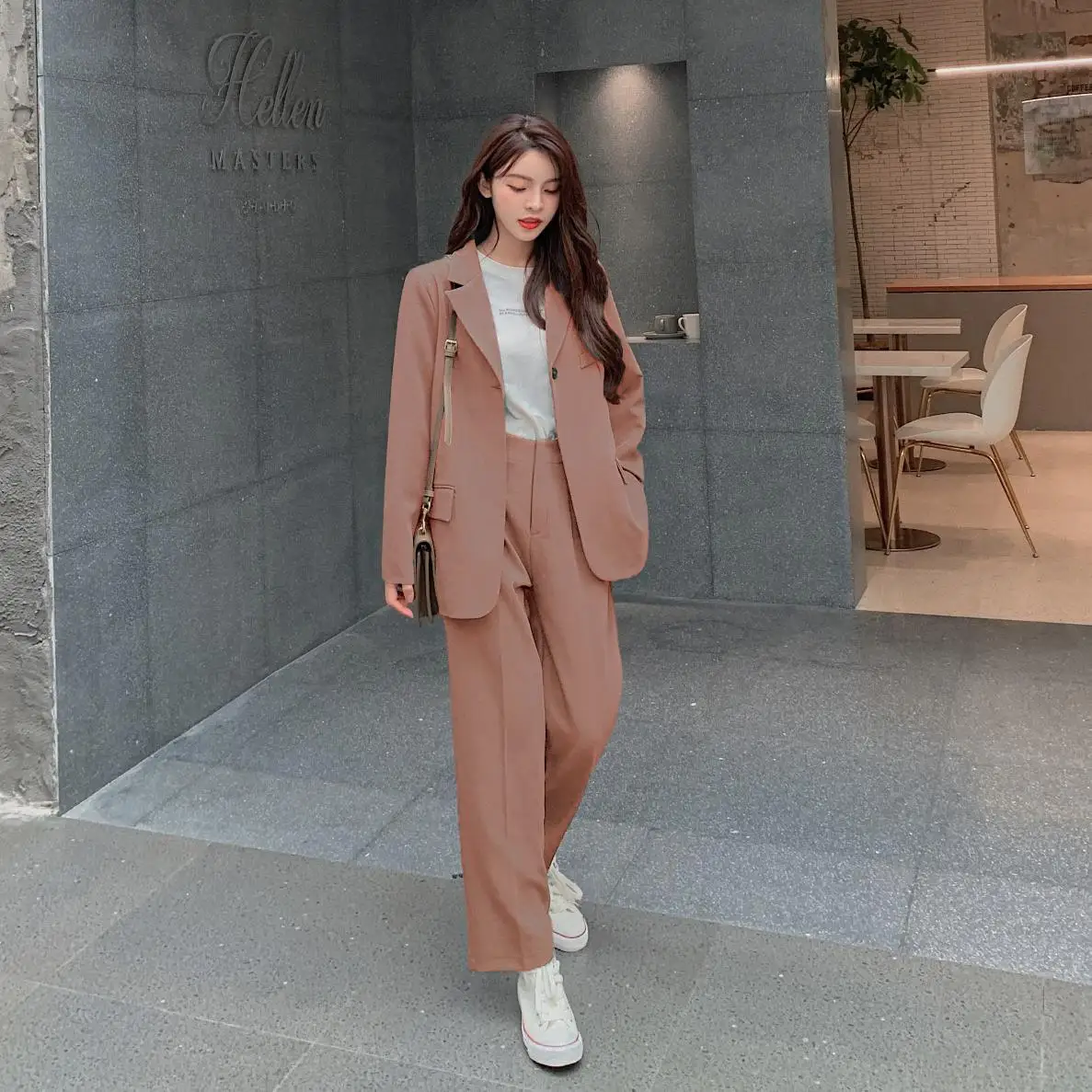 

Spring Autumn Women's Office Suit Two-Piece Pantsuit Elegant Blazer Girly Female Set Casual Loose Pants Jacket Work Clothes