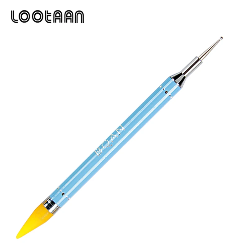 Blue Lootaan 1 шт. 2 головы воск для очистки ногтей Стразы гель-аппликатор Уход за ногтями Декор Аксессуары двойной конец - Цвет: Blue