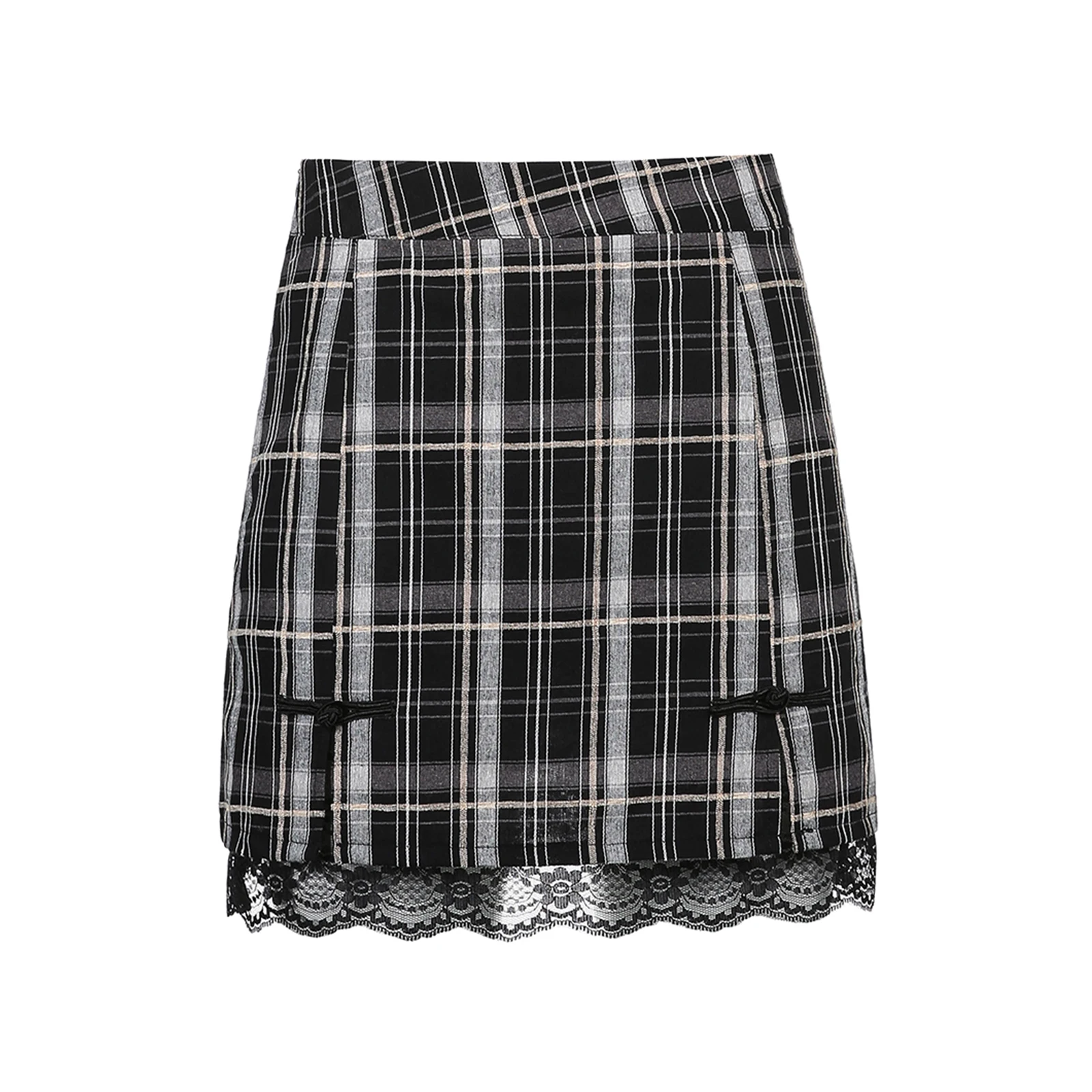 

Women's Skirt High Waist Plaid Pattern Lace Hem Splicing Tight Fitting Dress for Female