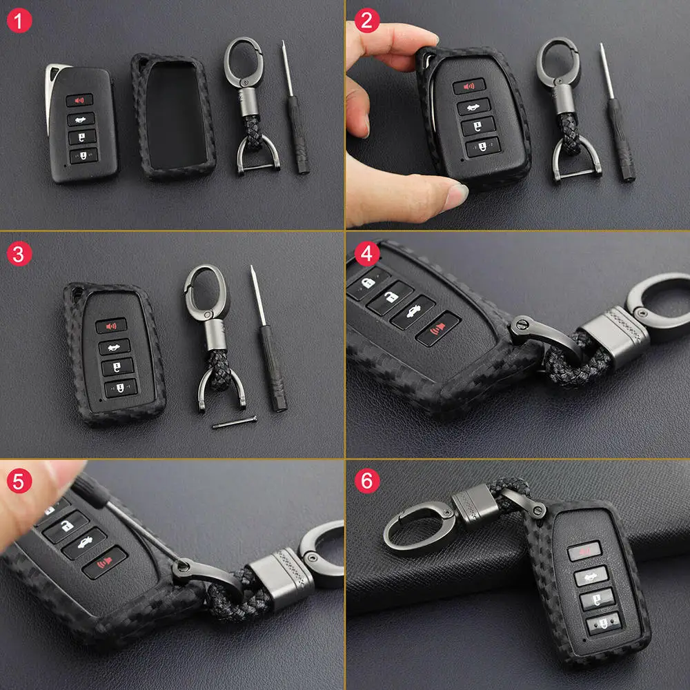 

1PC Carbon Fiber Car Key Case For Lexus Carbon Fiber Car Key Fob Case Cover Chain Ring For Lexus Keychain Accessories