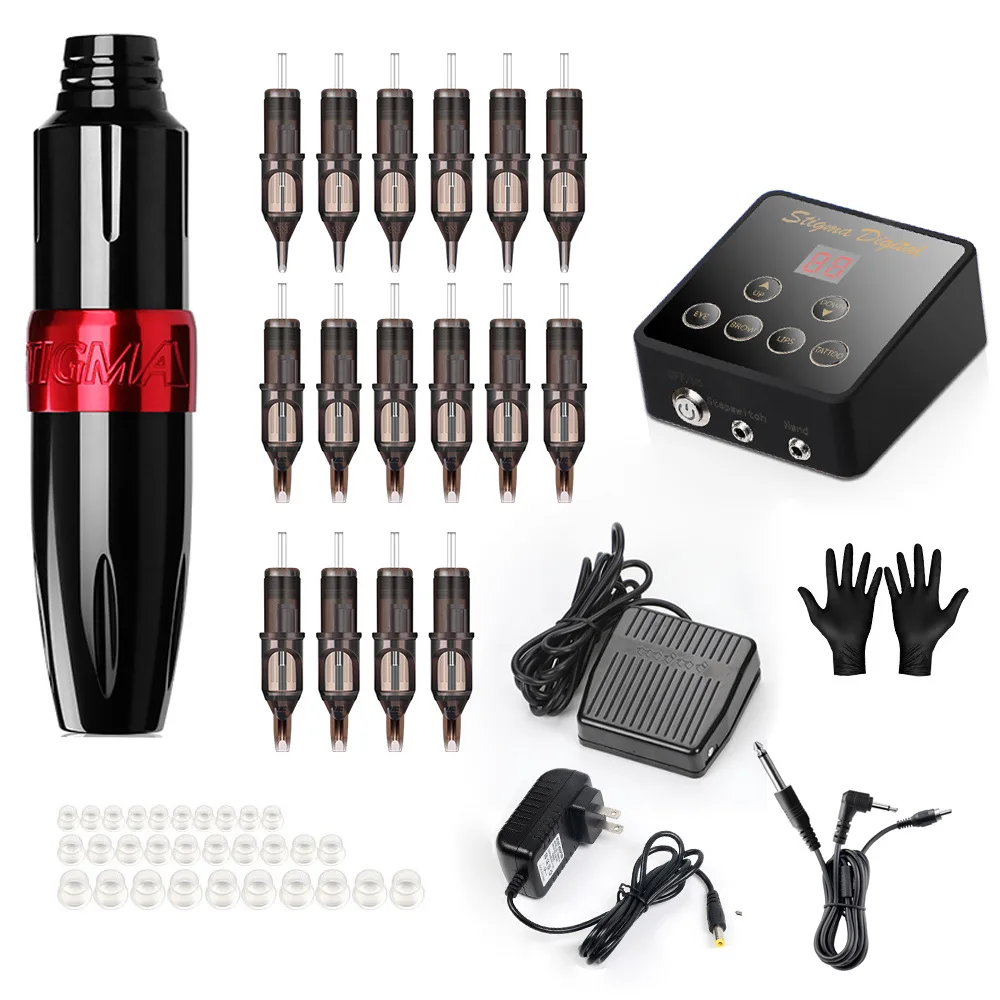 

Professional Tattoo Machine Kit Sets tattoo pen tattoo gun machine Power Supply pedal 20pcs needle cartridge ink cup