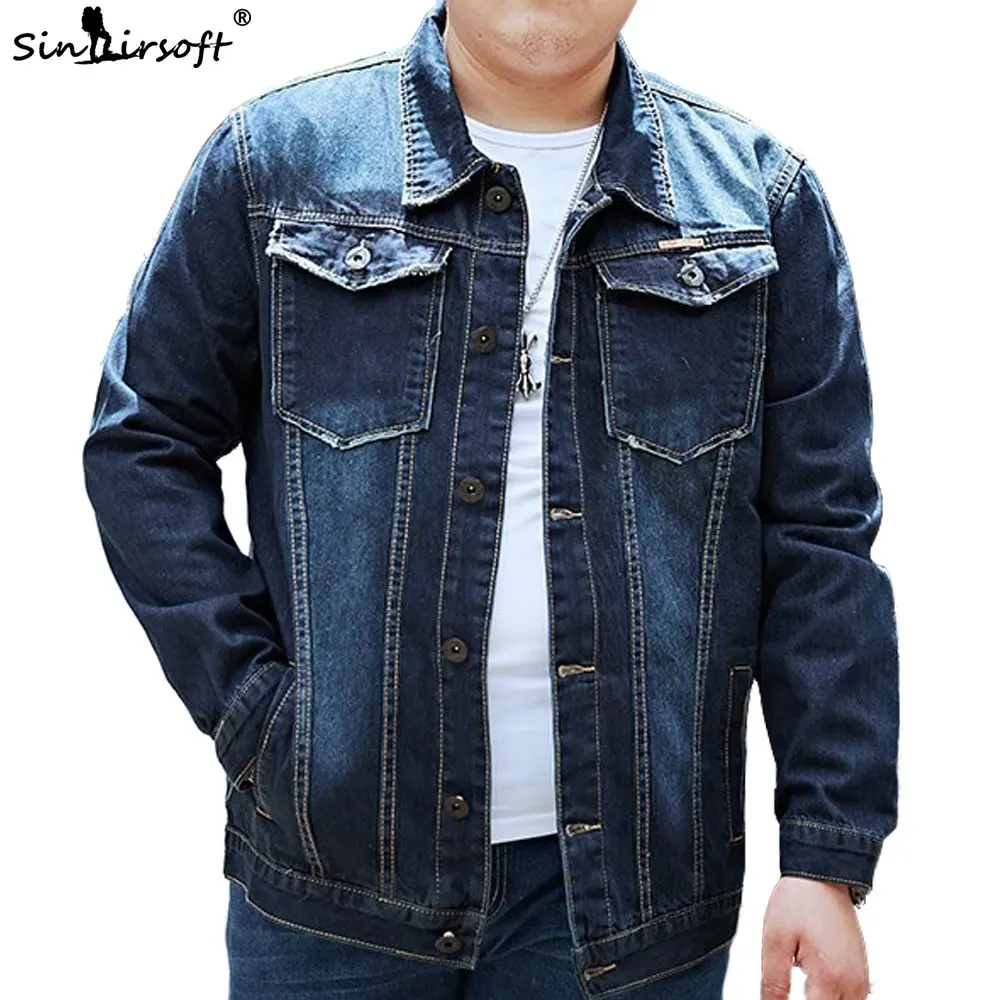 Джинсовая Повседневная куртка для мужчин размера плюс M 8XL однотонная мужская