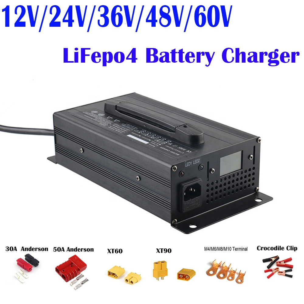 

12V 24V 36V 48V Lithium Iron Phosphate Charger 60V LiFePO4 Battery Charger for 48V LiFePO4 Battery Pack Smart Charge Auto-Stop