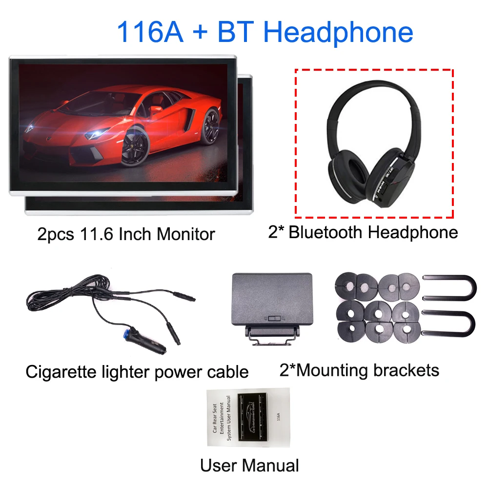 2pcs 116A-2-BT ONKAR Android 9,0 подголовник монитор с 11,6 дюймов ips сенсорный экран 1920*1080 1080P Поддержка mirror link wifi FM радио SD HDMI - Цвет: 2pcs 116A-2-BT