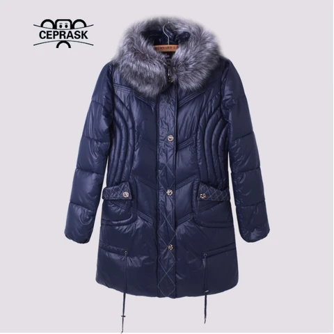 Ceprask 2023 Высококачественная женская зимняя пуховая куртка Верхняя одежда длинные женские пальто Модная Меховая теплая парка camperas