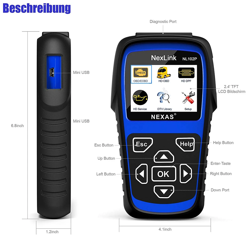 

NEXAS NL102P Truck Diagnostic Tool DPF Oil Reset for Diesel Heavy Duty Truck Scanner Car Diagnosis 2 in 1 Engine Code Reader