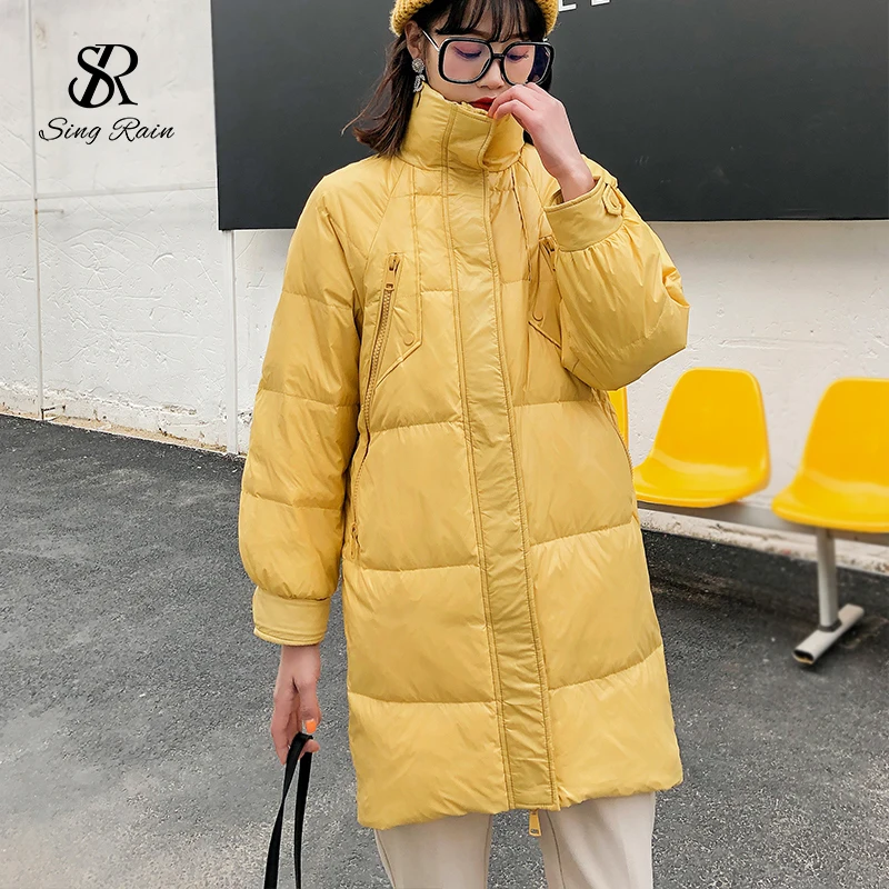 Пуховик SINGRAIN женский утепленный модное шикарное ультралегкое пальто на белом