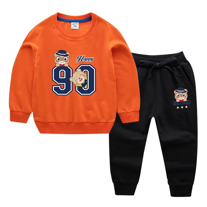 Orange-Black Детский костюм новая детская одежда из хлопка Детский костюм на весну и осень одежда для маленьких мальчиков и девочек - Цвет: Orange-Black