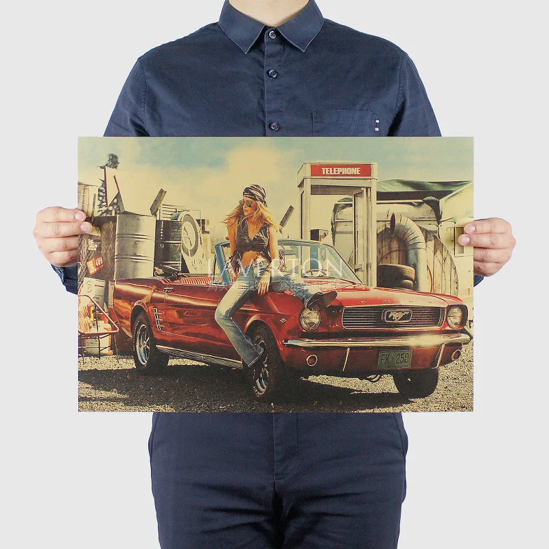 

Винтажный декоративный постер mustang roadster, крафт-бумага, наклейки на стену, ретро-постер, декоративная живопись, 51x35,5 см
