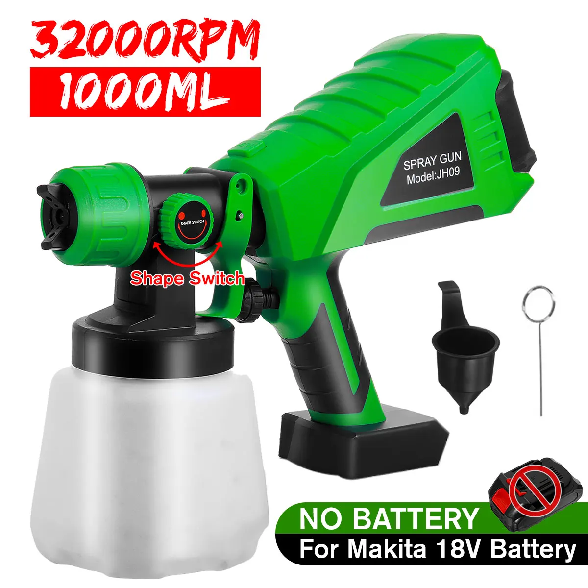 

Drillpro 1000ml Cordless Electric Spray Gun Household Paint Sprayer Airbrush Nozzle Adjust Car Spraying for Makita 18V Battery