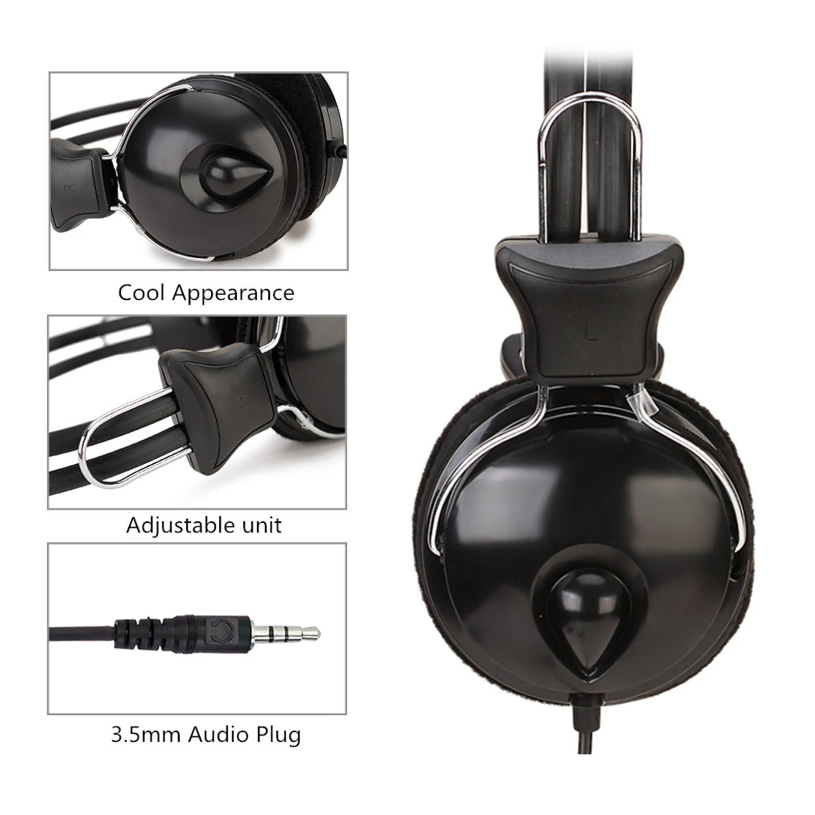 

Over-ear Headphones Earphones with Cable 3.5mm Plug for Computer Laptop Music Listening Game Video Watching